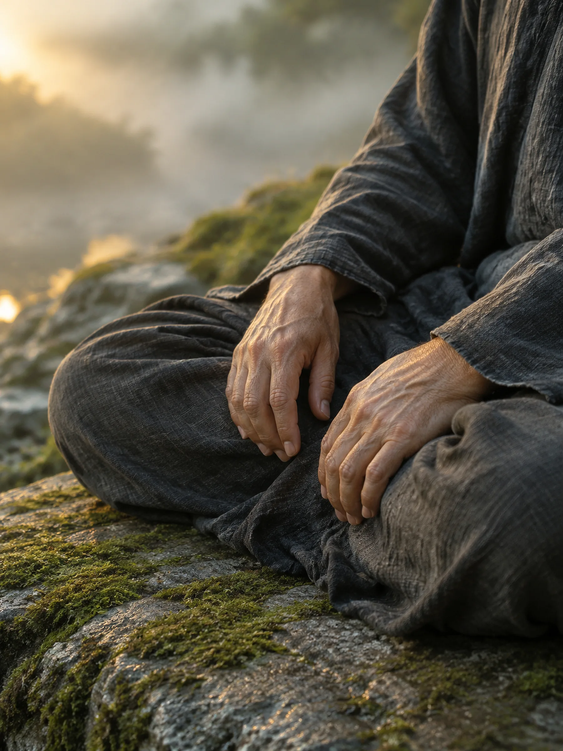 Hands resting on knees while seated
